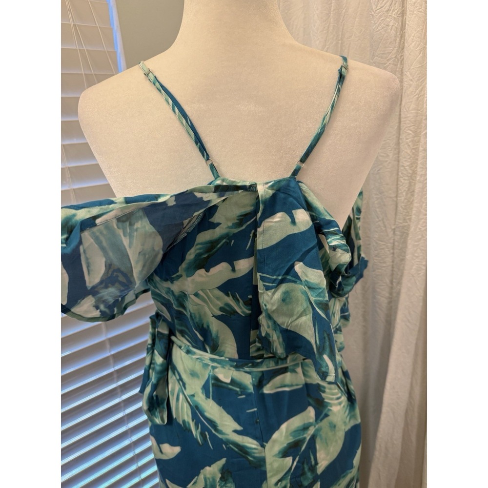 Gianni Bini Tropical Midi Wrap Dress Women Size Medium Aqua Summer Beach Cruise - Picture 8 of 16
